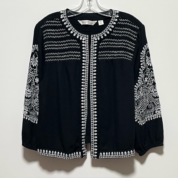 Beautiful by Lawrence Zarian Artsy Smocked Embroidered Novelty cardigan Jacket - Picture 9 of 9